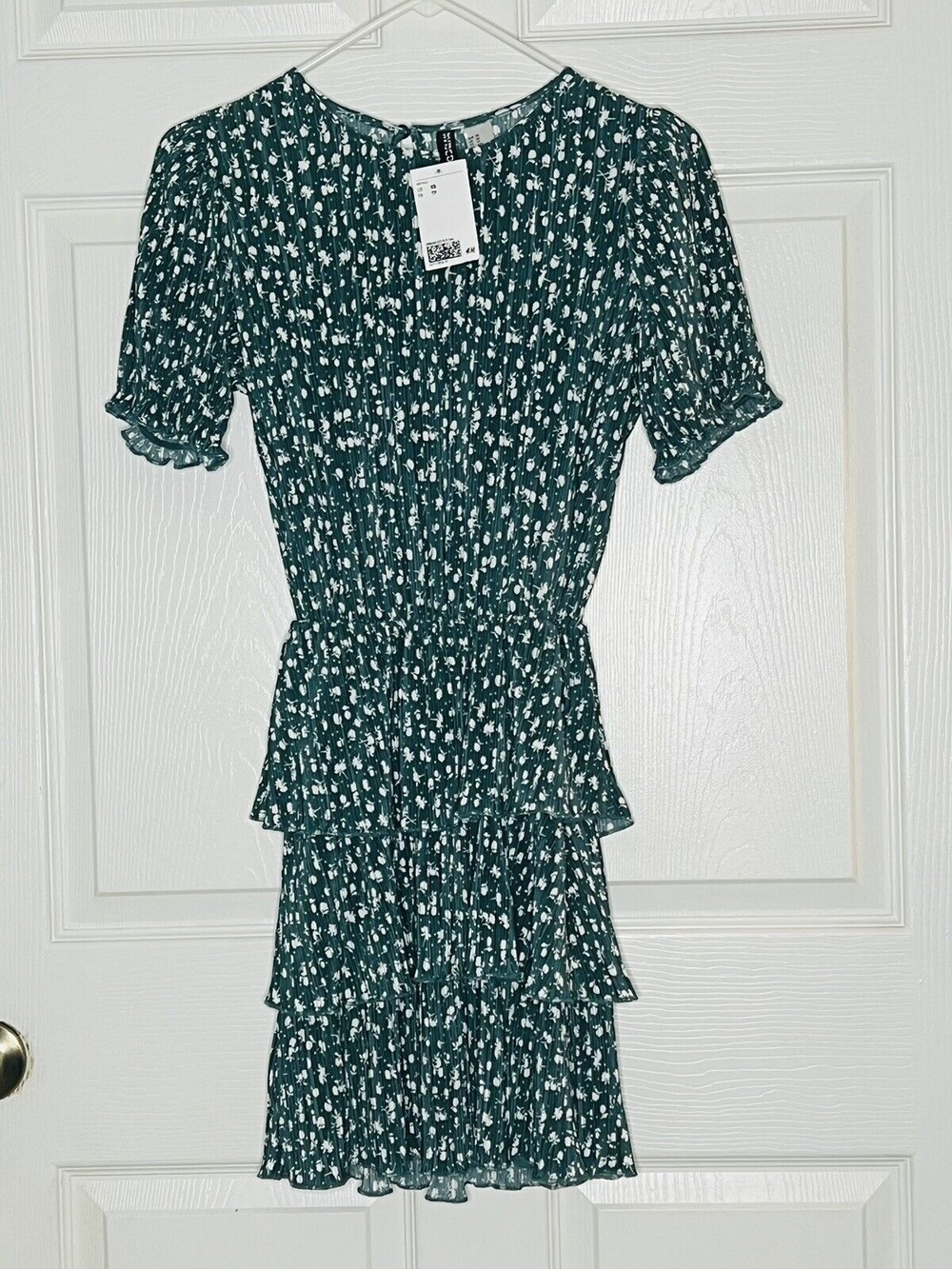 Divided By H&M Womens A Line Dress Green Floral Tired Layer Keyhole XS New